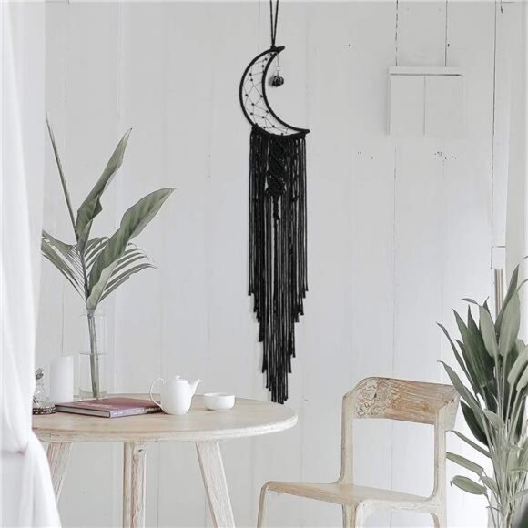 Dream Catcher Black Boho Decor with Crystal Stone Moon DreamCatchers for Bedroom - Picture 5 of 7